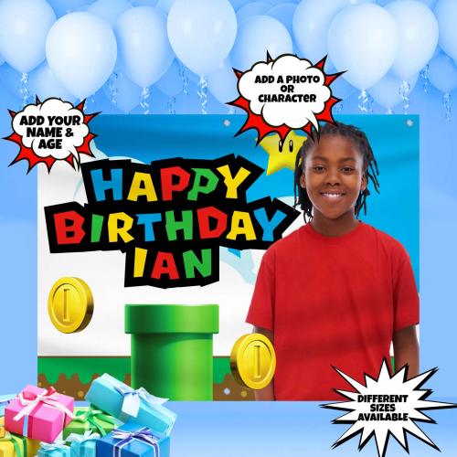 🍄 Personalized Themed Super Mario Birthday Banner 🎮