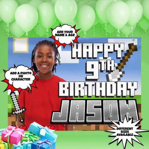 ⛏️ Personalized Themed Minecraft Birthday Banner 🎮